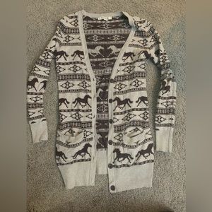 FOREVER 21-Size S-Gray & Brown Button Up Horse Knit Sweater w/ pockets